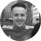 Black and white photo of Adam Chrimes