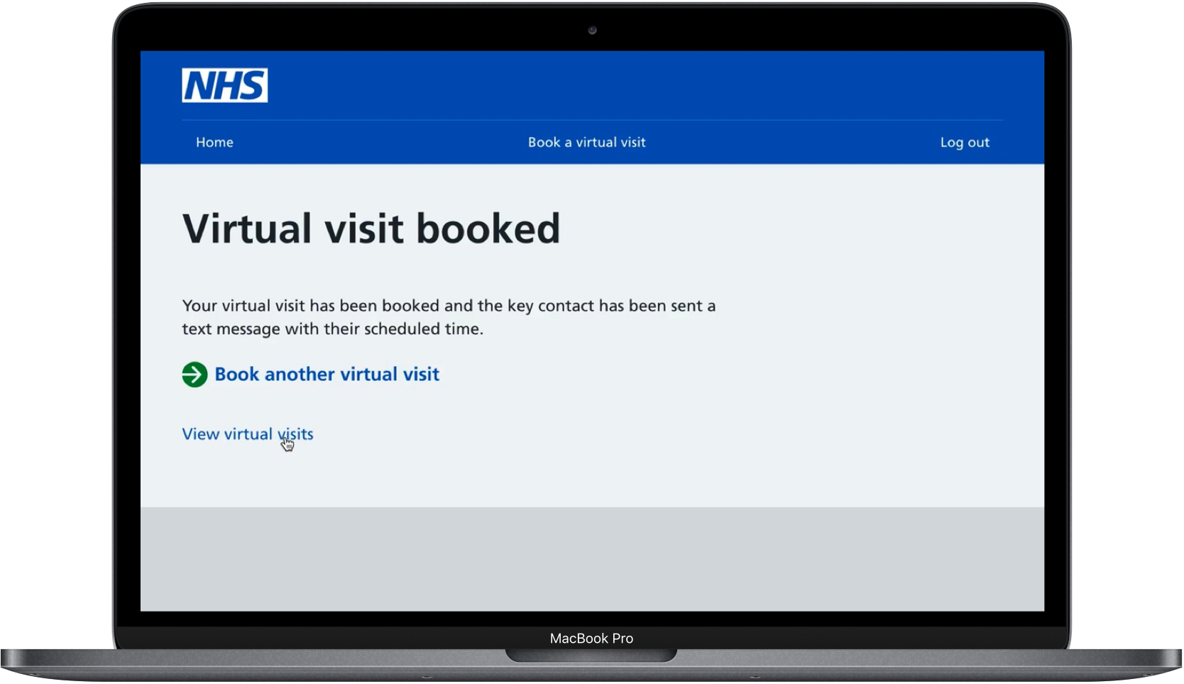 Image showing the NHS virtual visit booked webpage open on laptop
