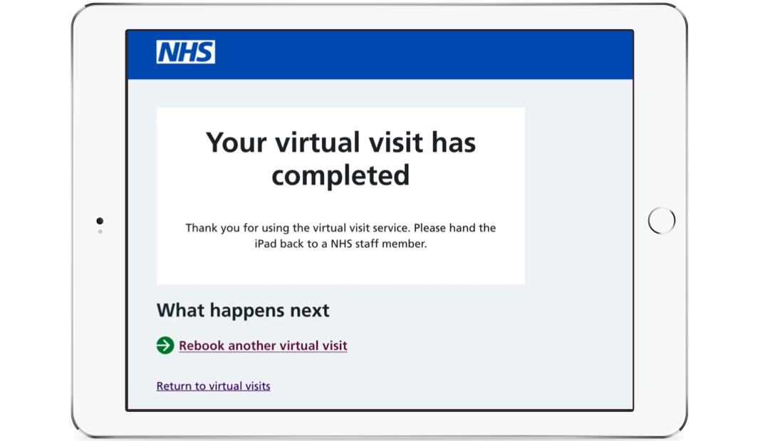 Image showing the NHS virtual visit completed page on a tablet