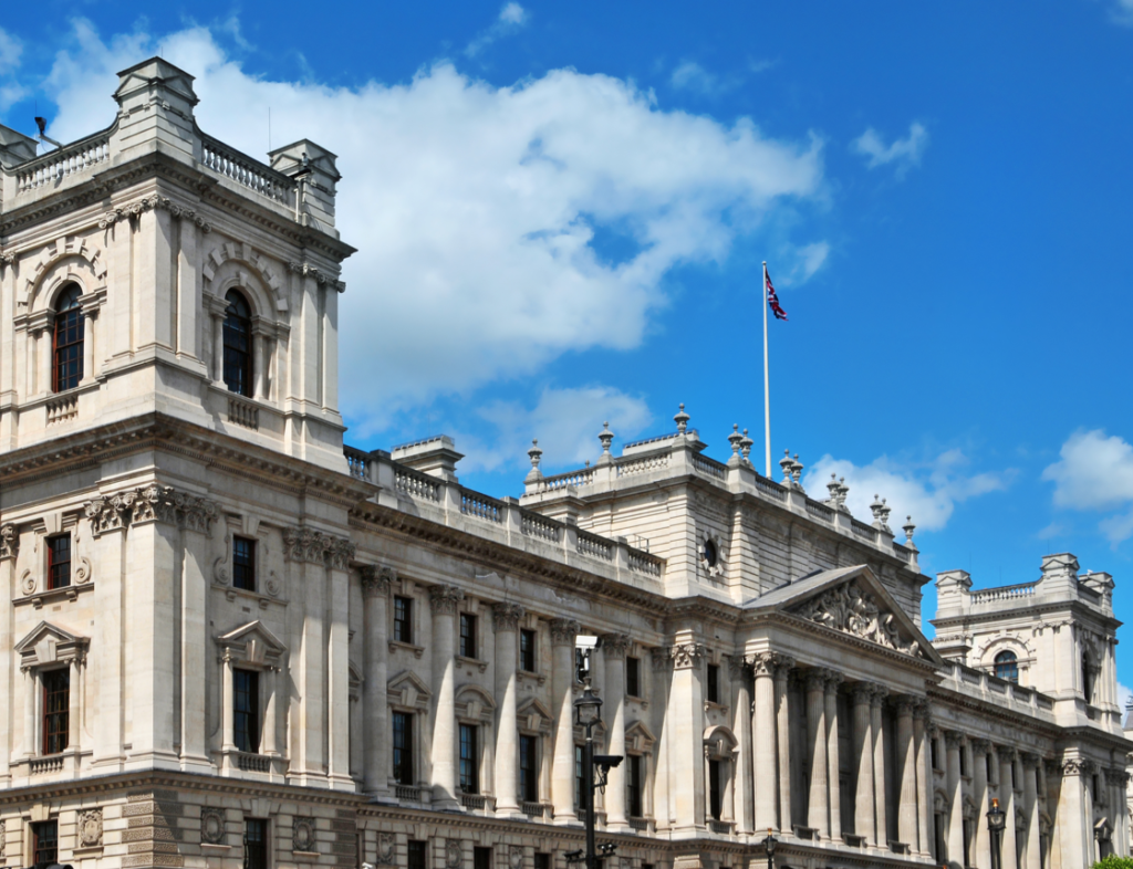 Image showing the HM Treasury building beneath a blue sky