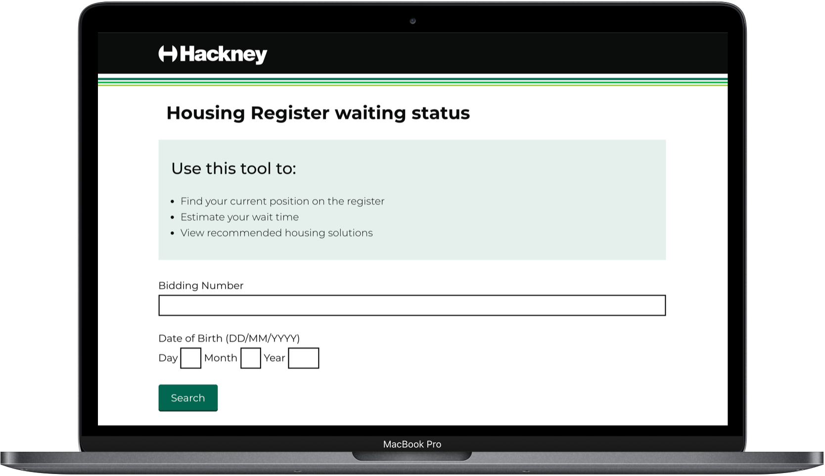 Housing register waiting status webpage on computer
