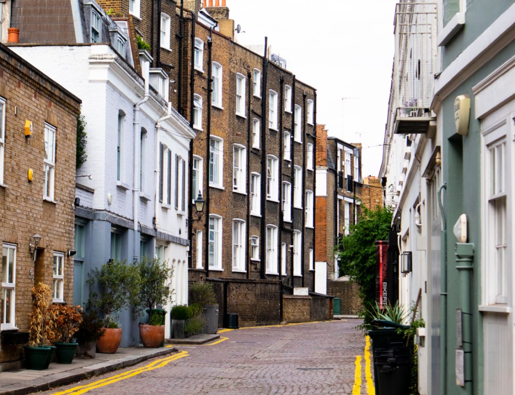 Photo showing houses lining a street in the UK