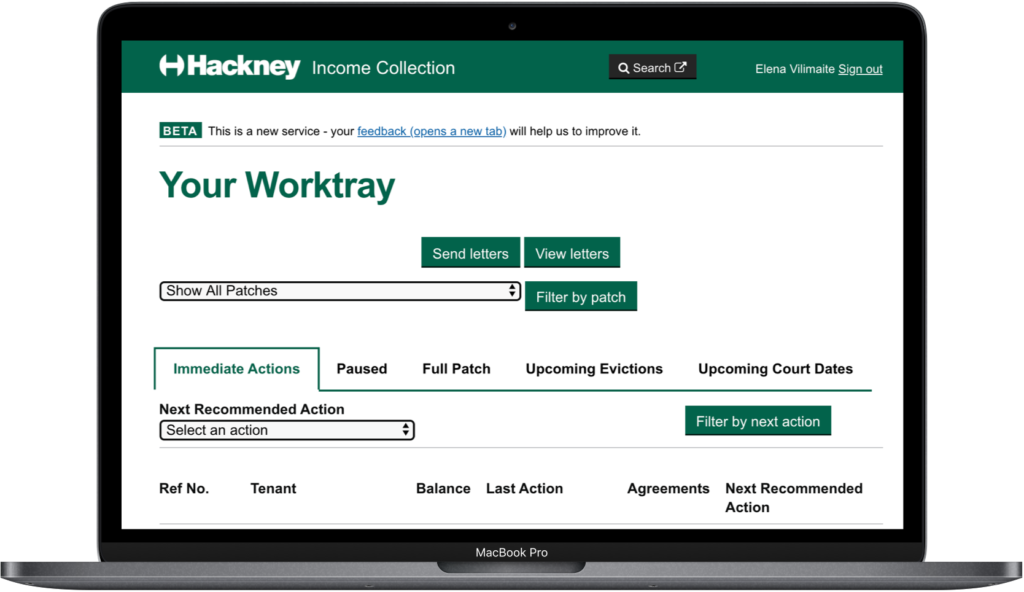 Picture showing Hackney Council income collection website open on a laptop