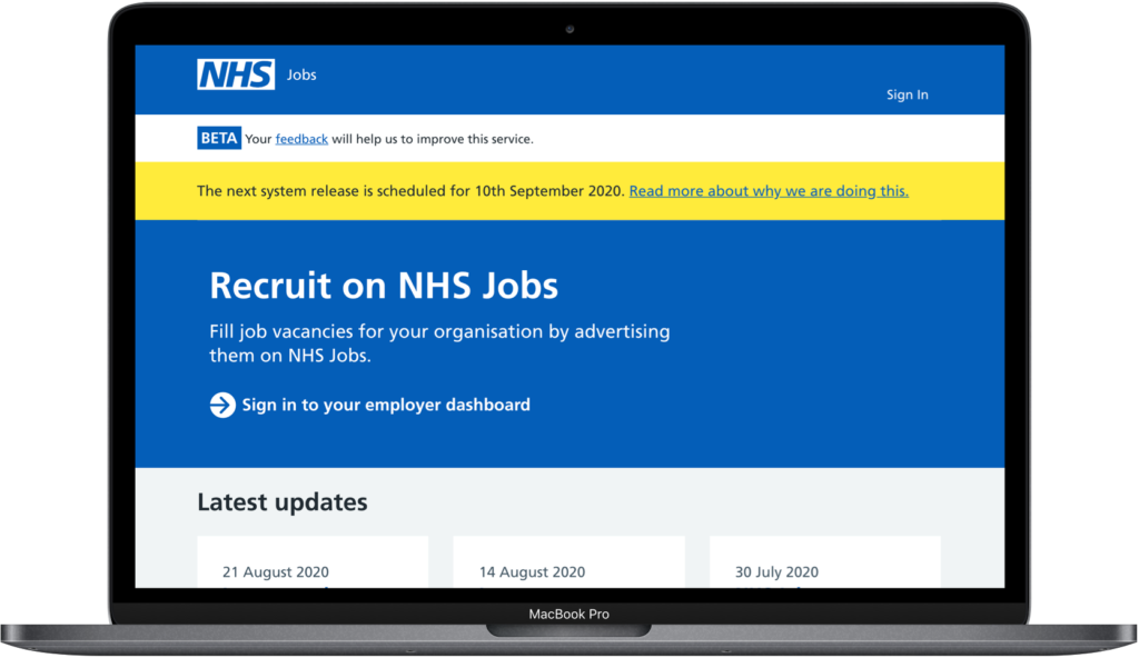 Picture showing the NHS jobs website open on a laptop