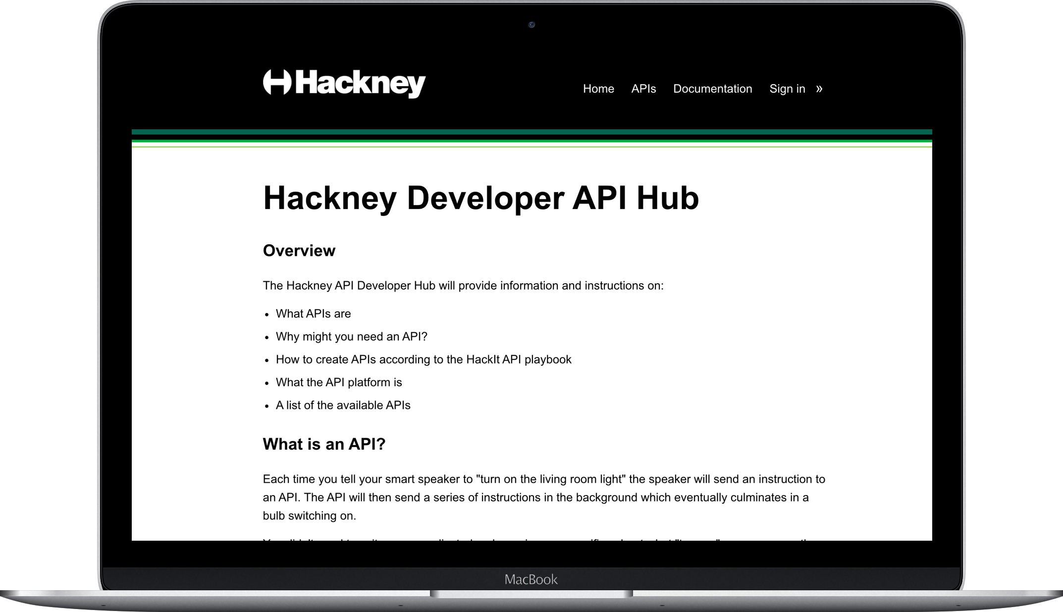 Hackney Developer API Hub laptop