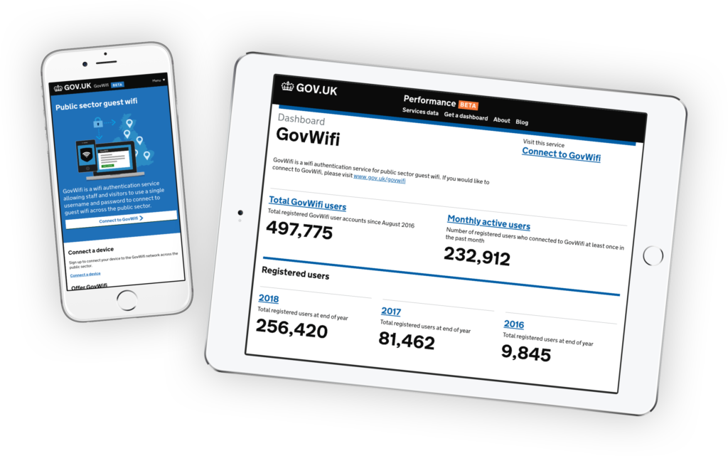 Image of Govwifi landing page on tablet and phone