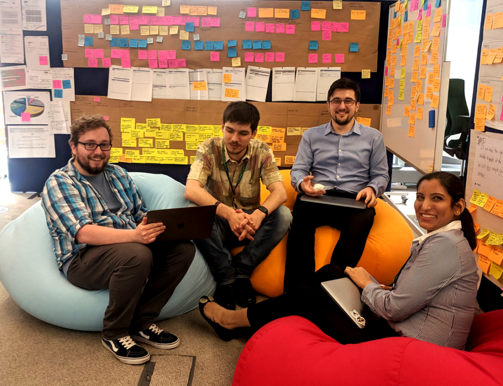 Photo showing Made Tech team members working on beanbags