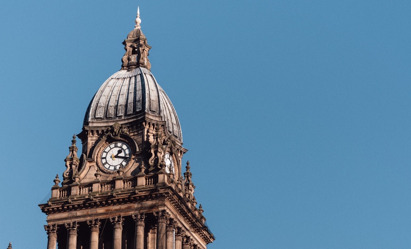 Photo showing the clocktower at Leeds Town Hall