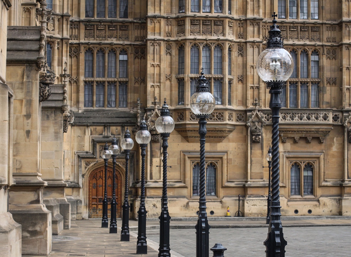 Photo showing street lamps outside the Houses of Parliament