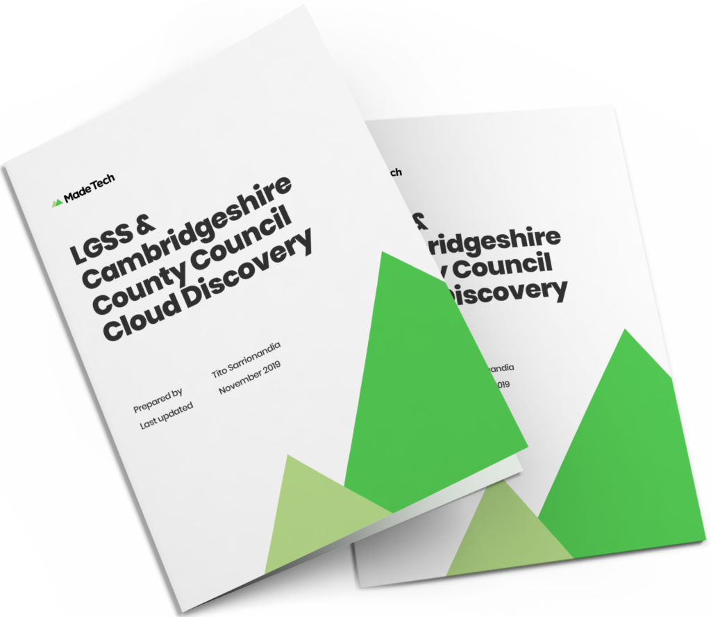 Photo showing LGSS and Cambridgeshire County Council Cloud Discovery pamphlet