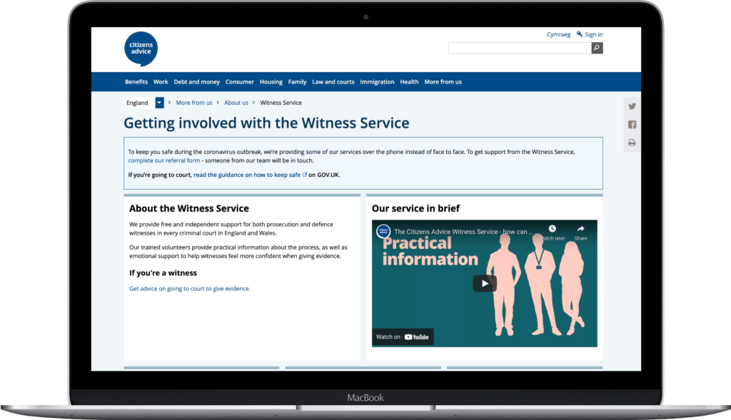 Photo sh0wing a laptop displaying citizens advice website