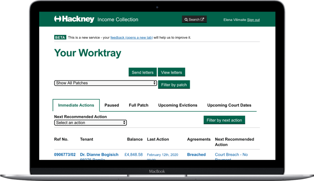 Photo of laptop displaying Hackney Council Income Collection website