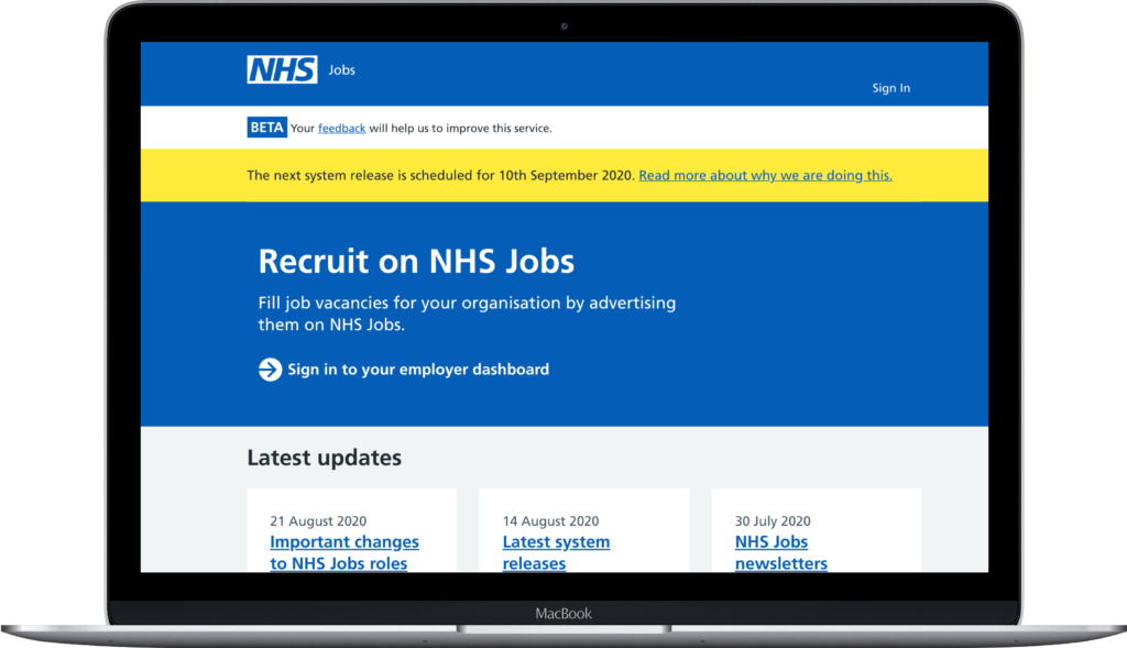 Photo of laptop displaying NHS jobs website