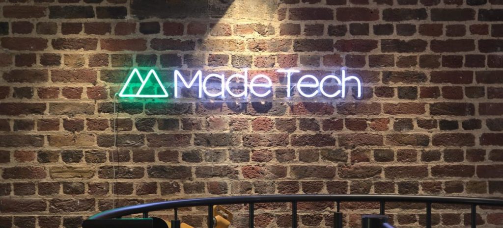 Image of Made Tech neon on a brick wall