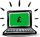 Illustration showing a laptop with green screen and pound symbol