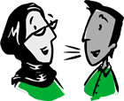 Illustration showing two poeple talking