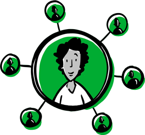 Illustration showing someone surrounded by clients