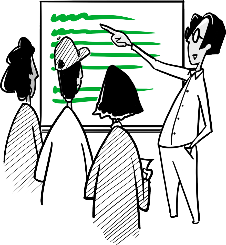 Illustation showing somebody giving a presentation to a group