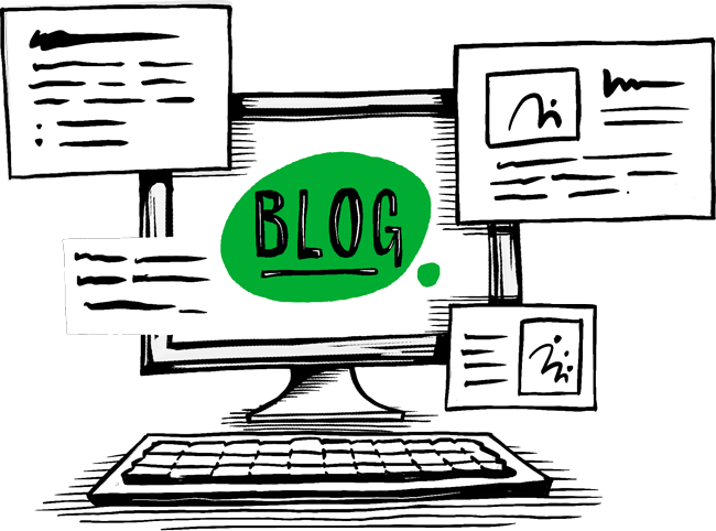 Illustration showing a blog open on computer