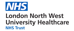 Image of NHS text in blue rectangle over London North West University Healthcare NHS trust text