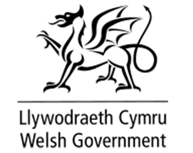 Image of black dragon outline over Llywodraeth Cymru Welsh Government text