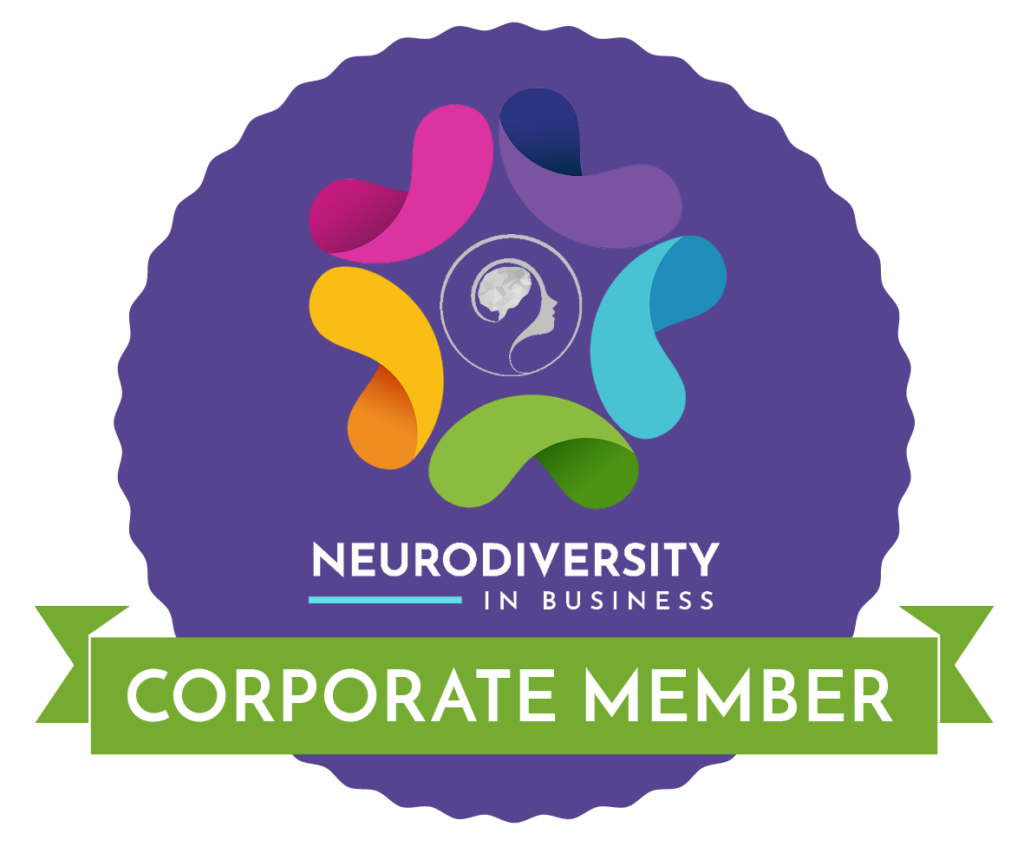 Image of neurodiversity in business corporate member text on purple circle
