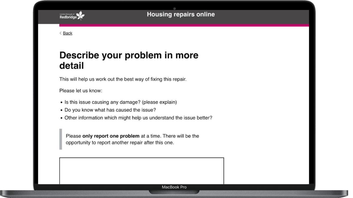 Laptop with Webpage for Redbridge housing repairs online