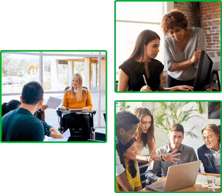 A collage of three images of different workplace settings